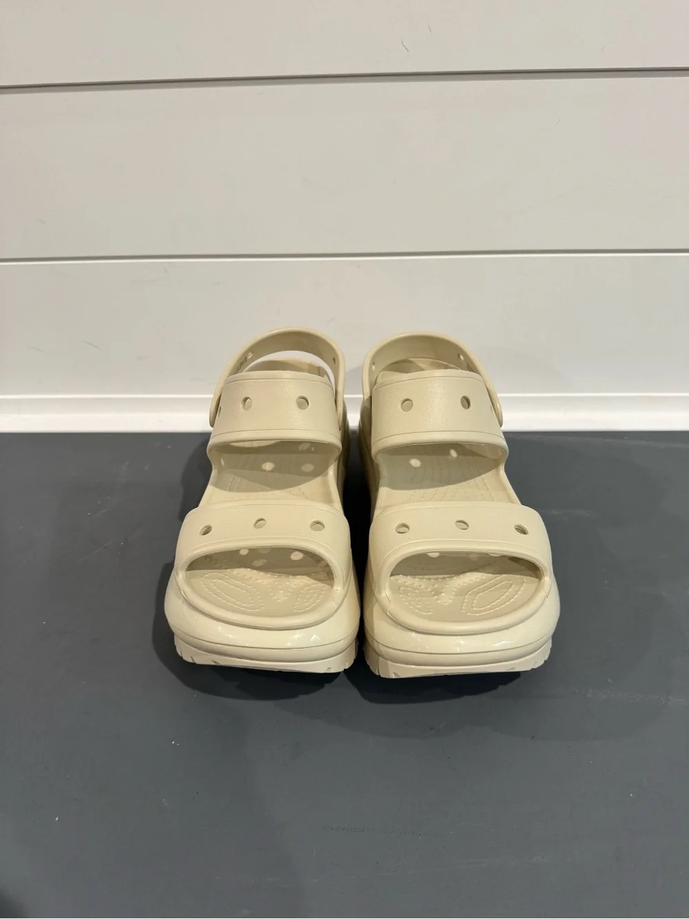 CROCS Cream Platform Sandals with Adjustable Straps